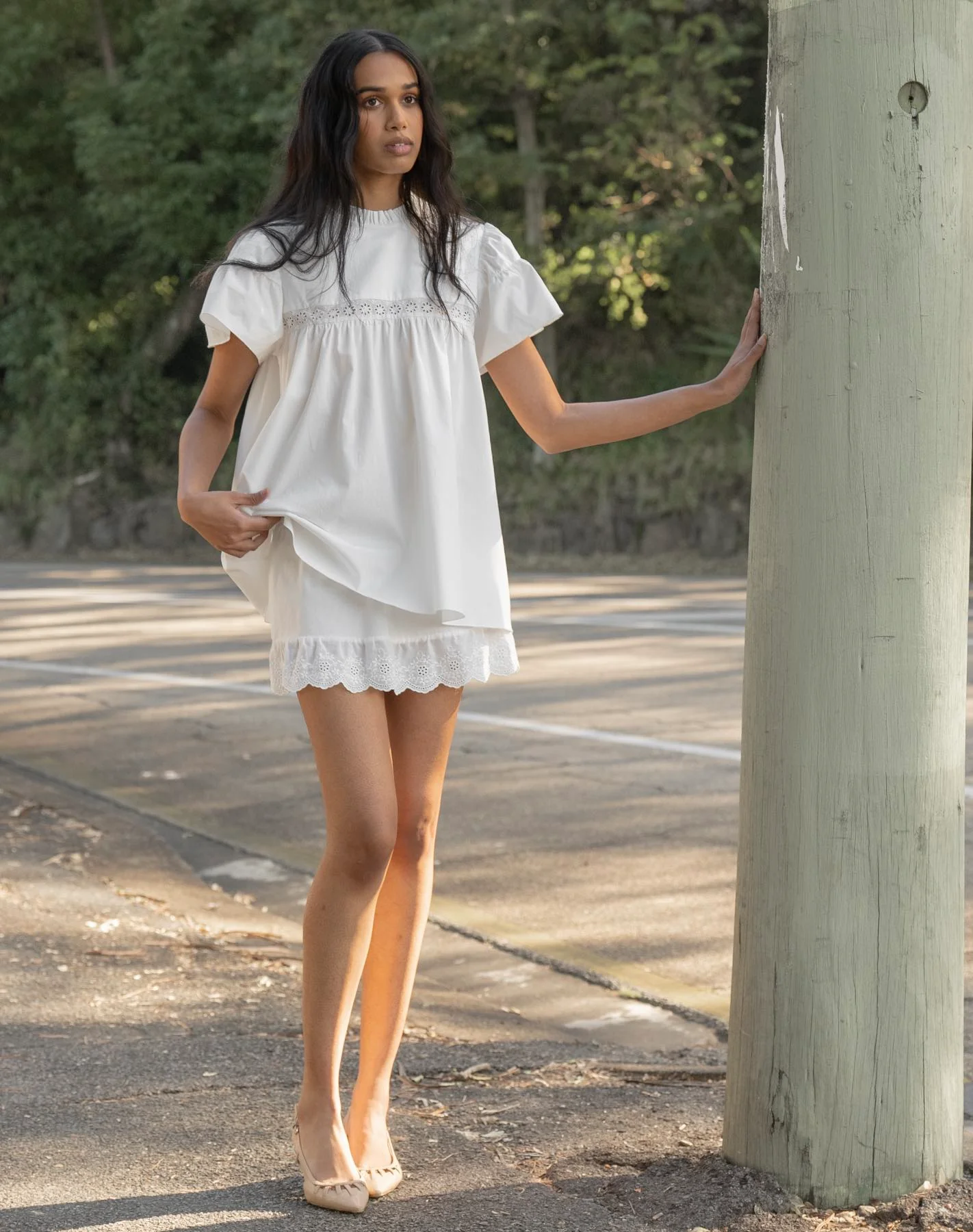 Cap Sleeve Babydoll Blouse - White - Image 3