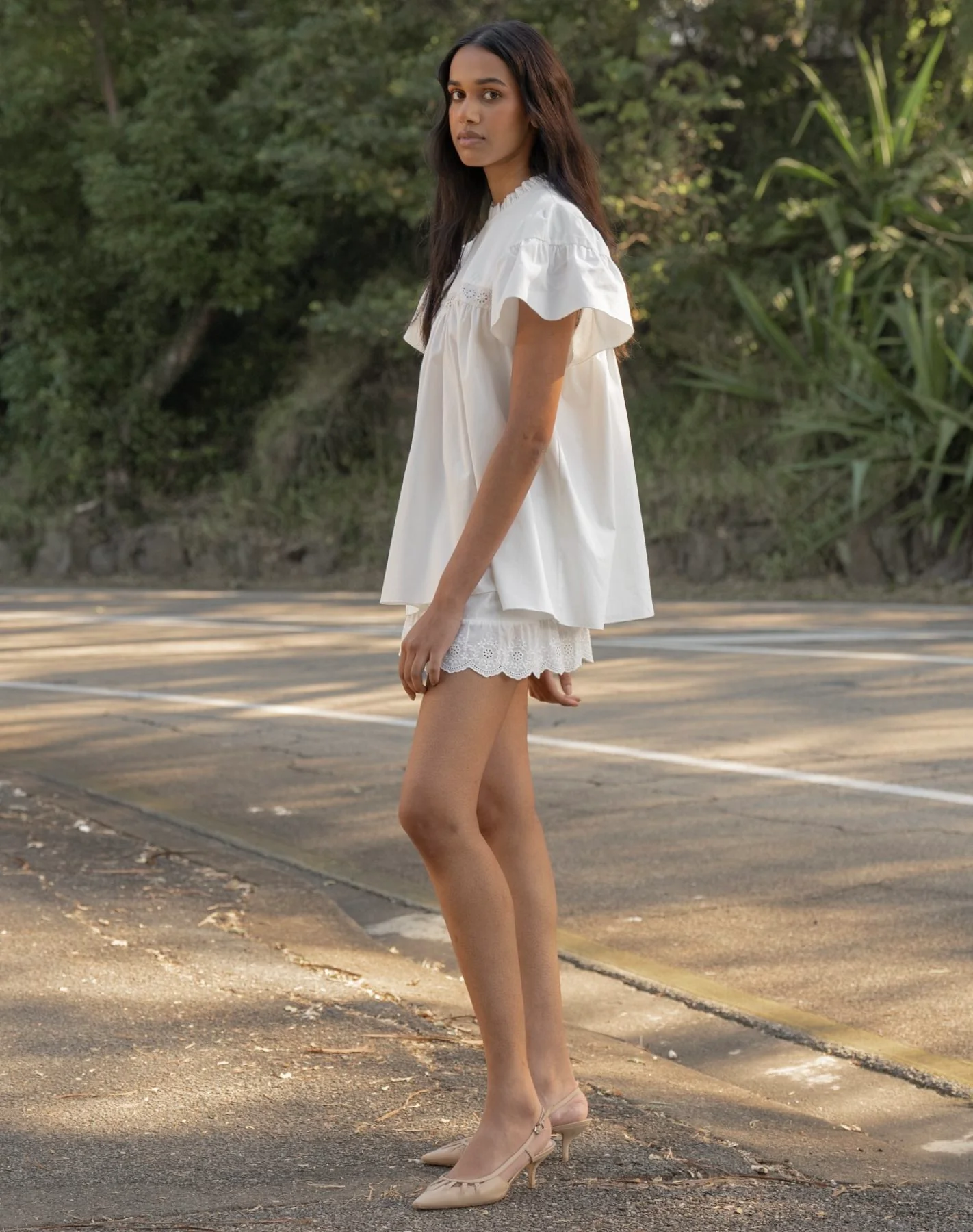 Cap Sleeve Babydoll Blouse - White - Image 4