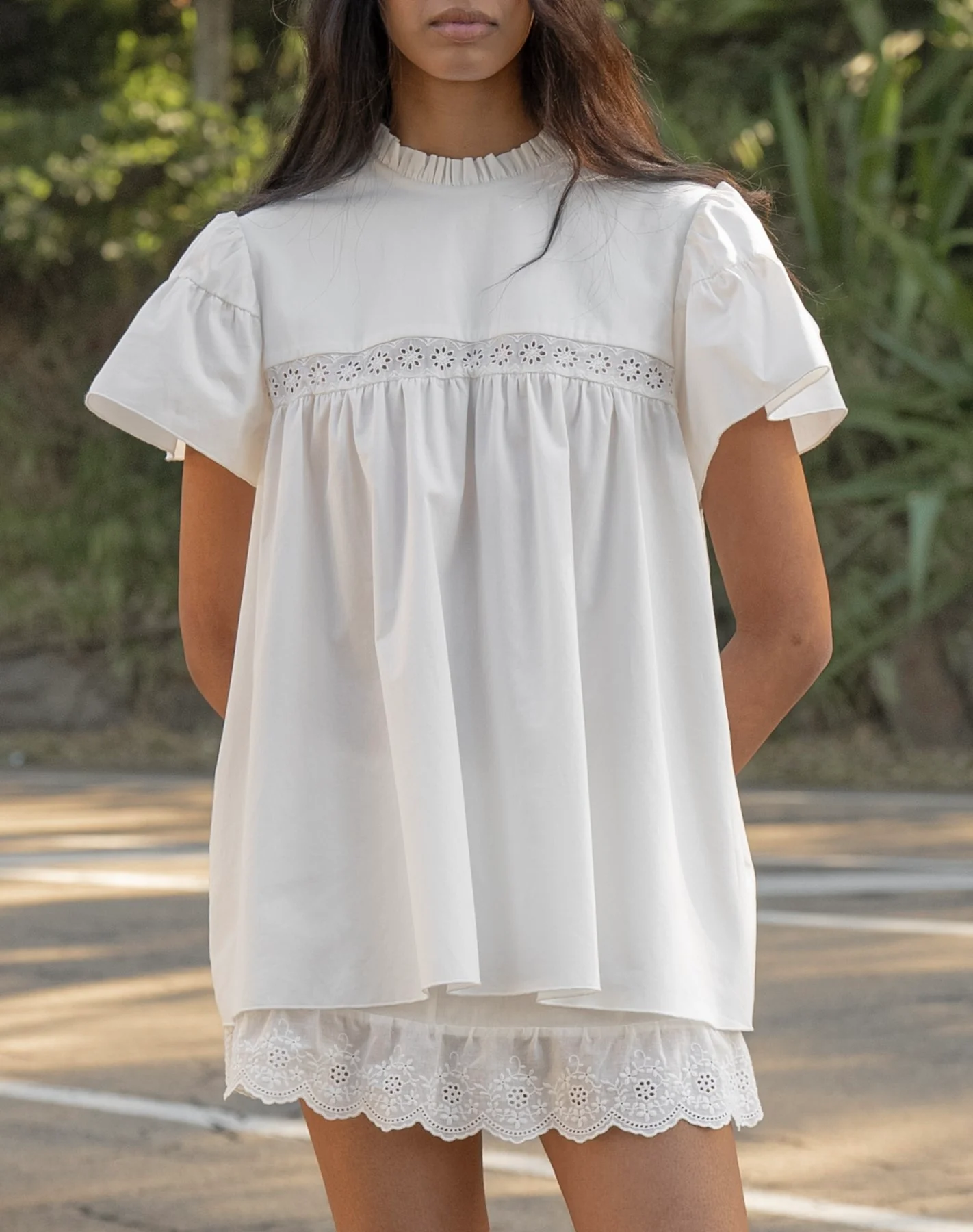 Cap Sleeve Babydoll Blouse - White - Image 5