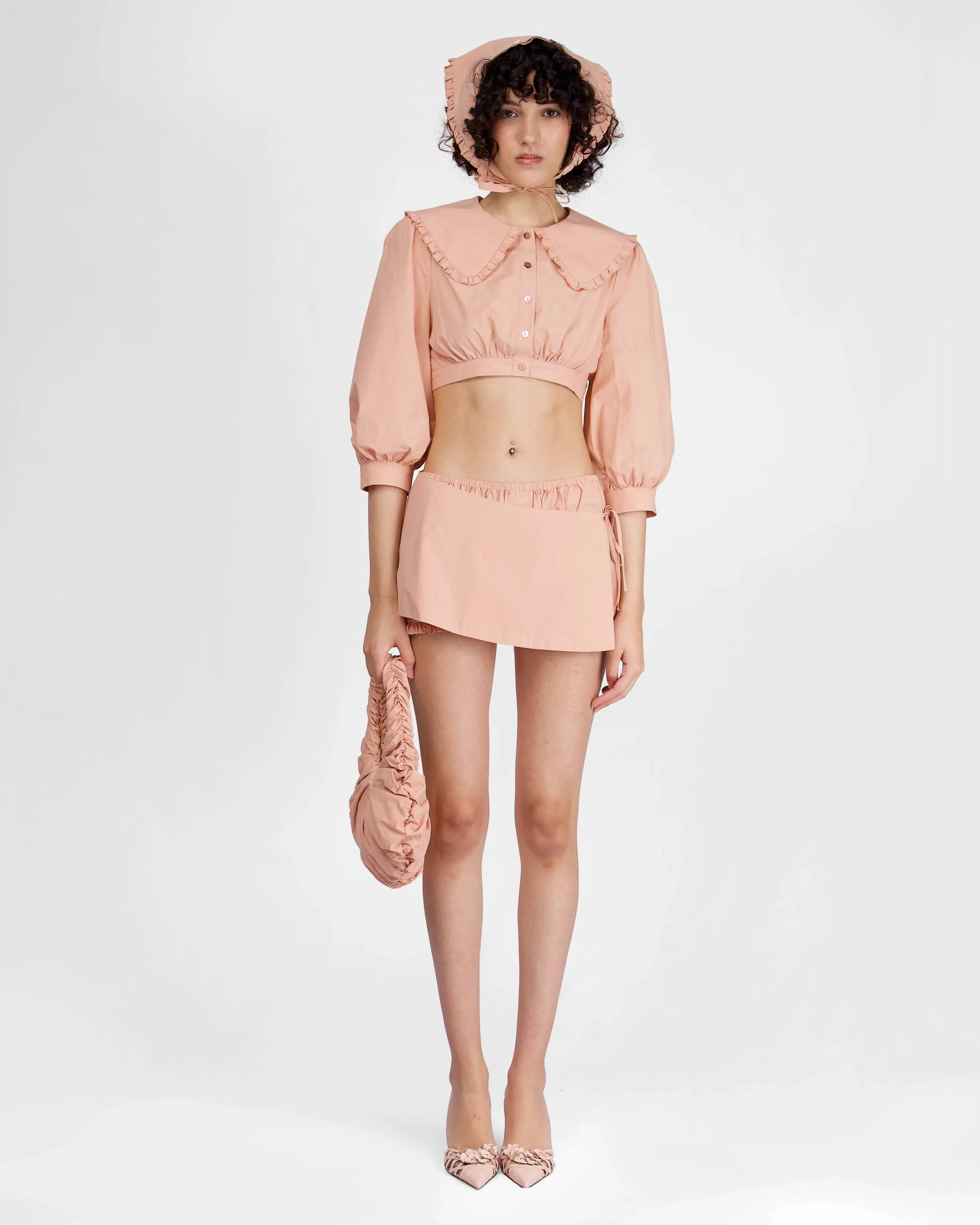 Collar Crop Blouse - Peach - Image 3
