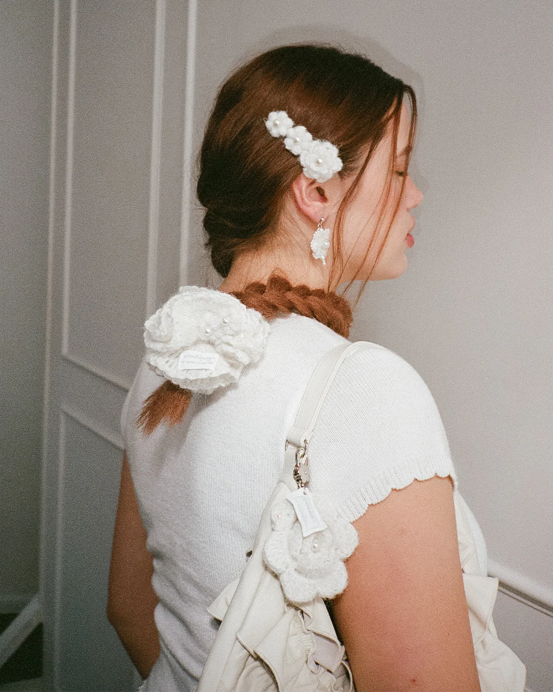 Crochet Pearl Flower Hair Pin - Image 4