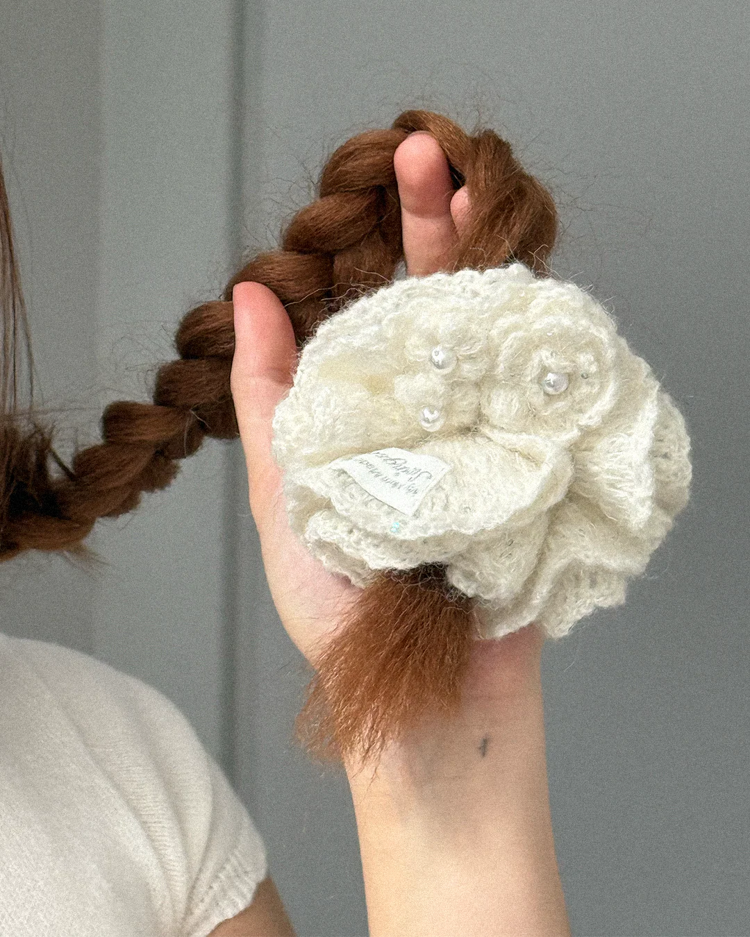 Knit Flower Hair Scrunchie - Image 3