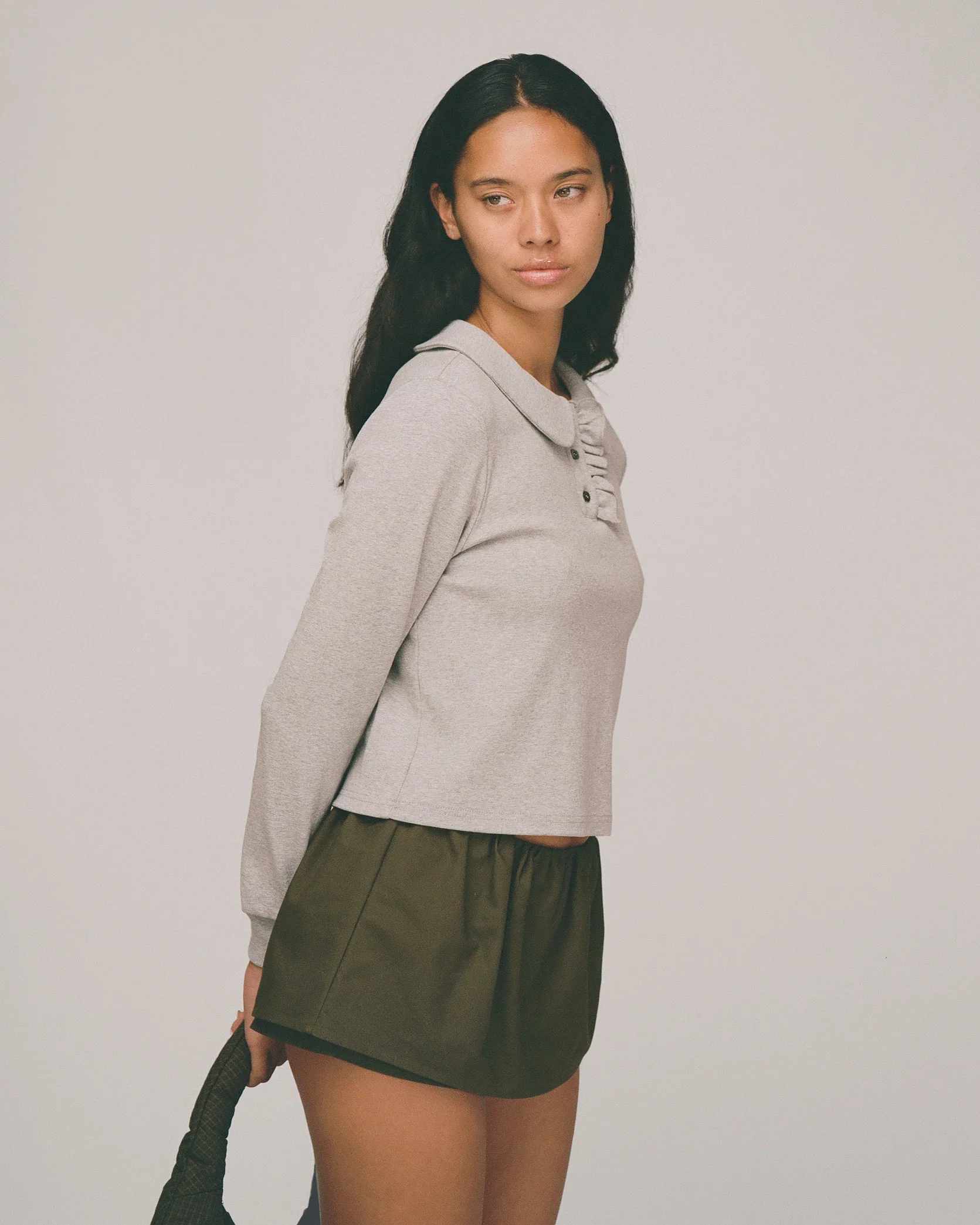 Polo Long Sleeve Top - Grey - Image 4