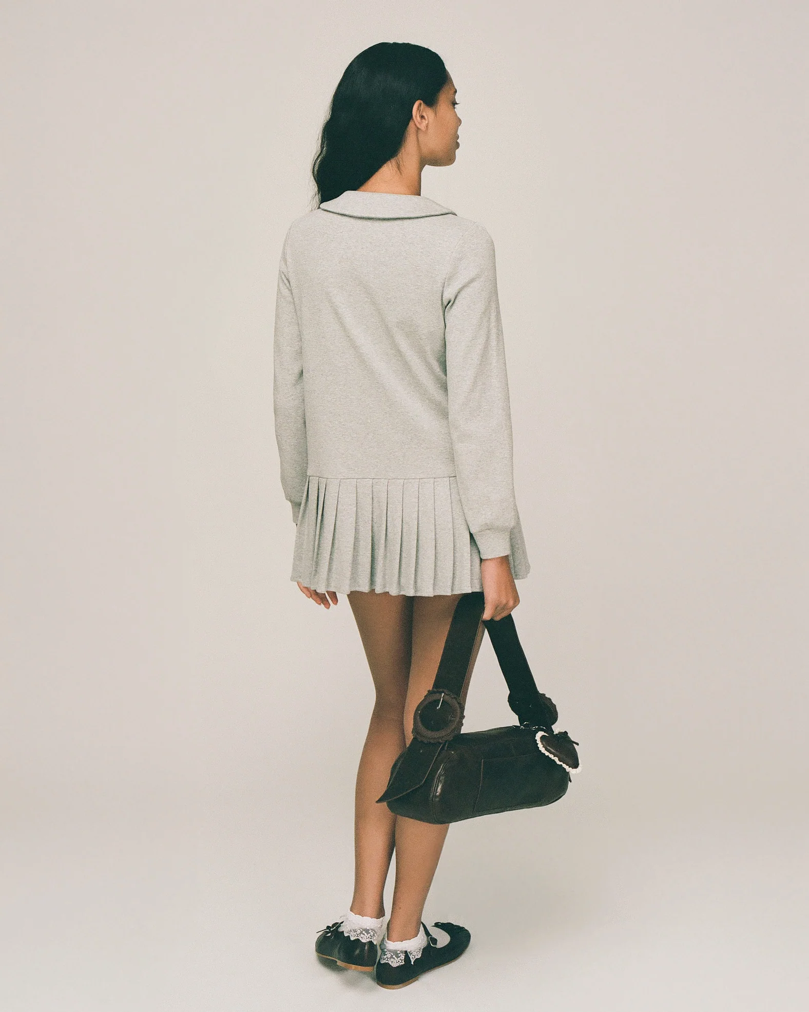Polo Mini Long Sleeve Pleat Dress - Grey - Image 4