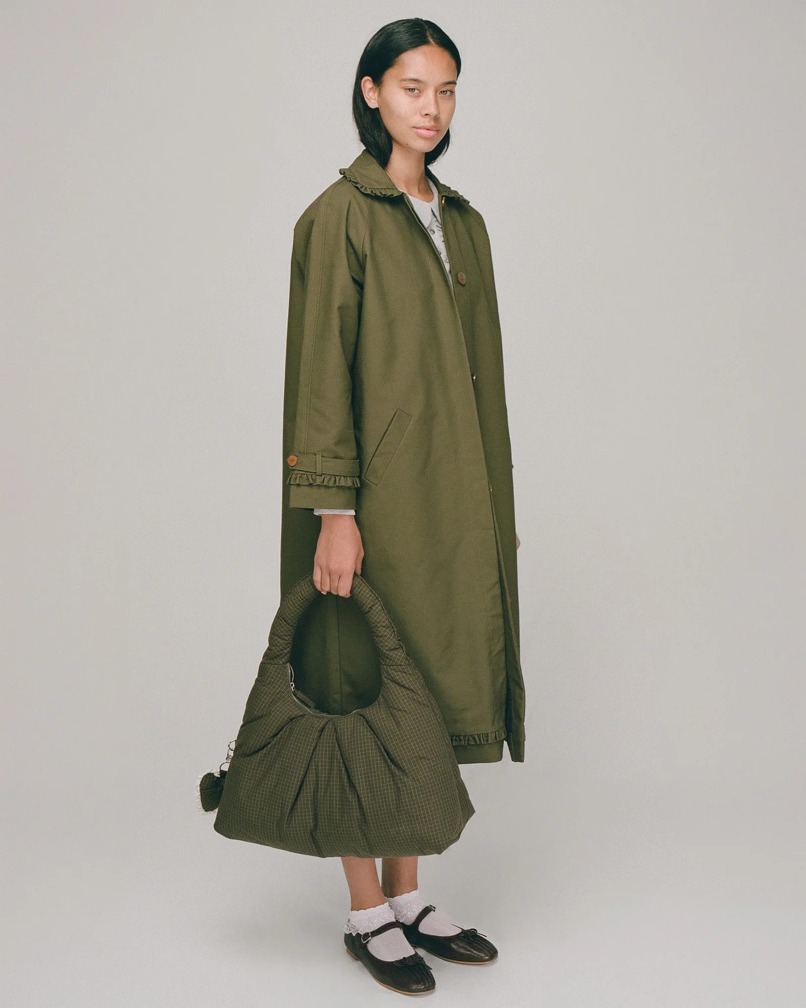 Tailored Gather Trench Coat - Eucalyptus - Image 3