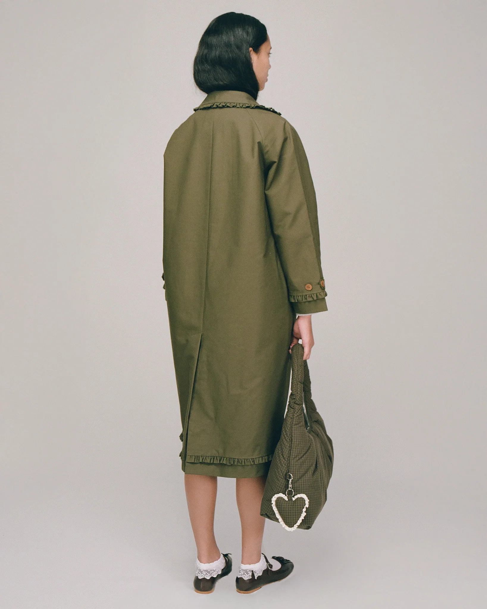 Tailored Gather Trench Coat - Eucalyptus - Image 4