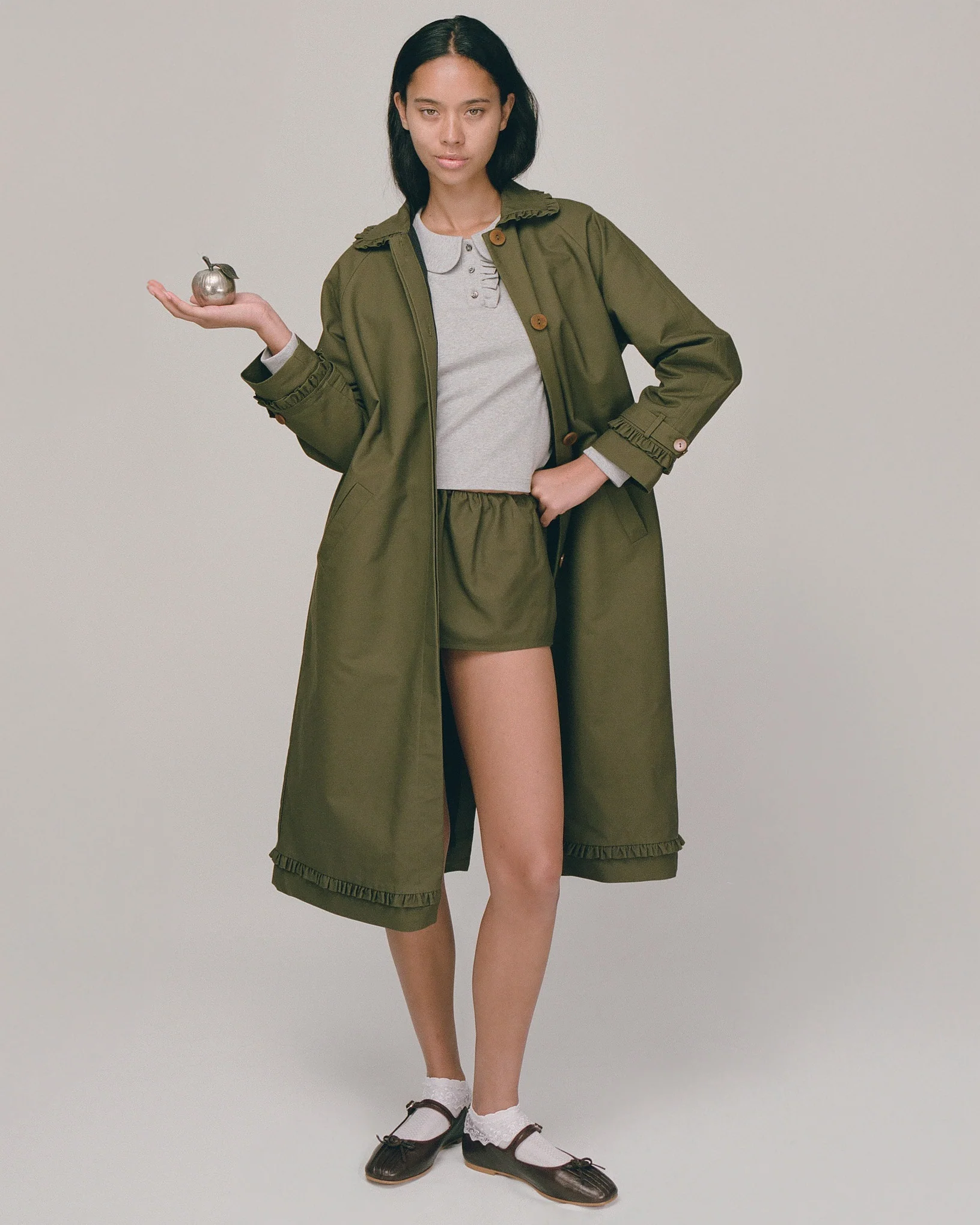 Tailored Gather Trench Coat - Eucalyptus - Image 5